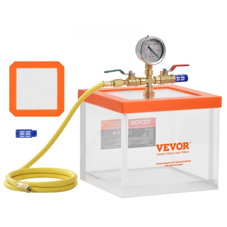 VEVOR 7.6L Vacuum Chamber, Upgraded Multipurpose Acrylic Vacuum Degassing Chamber, Transparent Vacuum Chamber, for Resin Degassing, Silica Gel Degassing, Gypsum Degassing and Vacuum Extraction