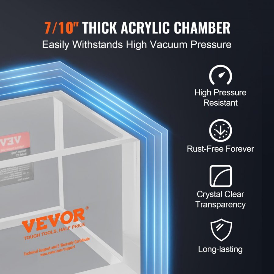 VEVOR 7.6L Vacuum Chamber, Upgraded Multipurpose Acrylic Vacuum Degassing Chamber, Transparent Vacuum Chamber, for Resin Degassing, Silica Gel Degassing, Gypsum Degassing and Vacuum Extraction