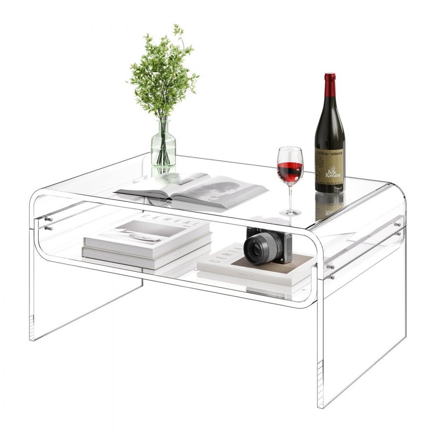 VEVOR Rectangular Acrylic Coffee Table – 19.7 x 31.5 x 15 in
