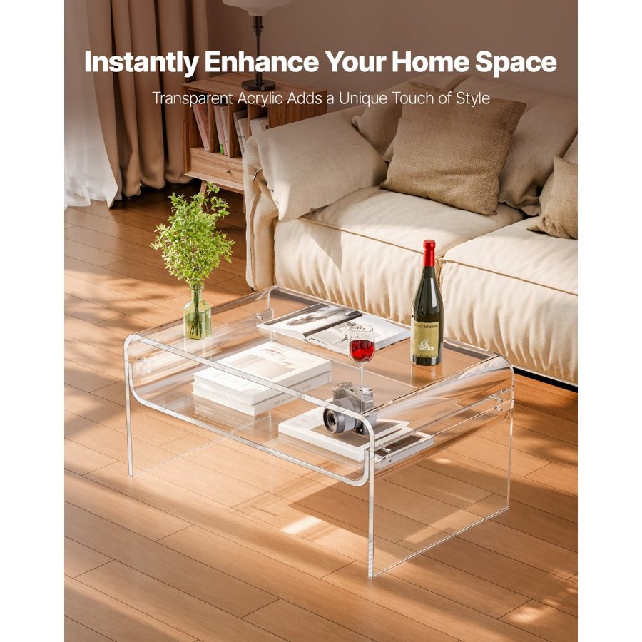 VEVOR Rectangular Acrylic Coffee Table – 19.7 x 31.5 x 15 in