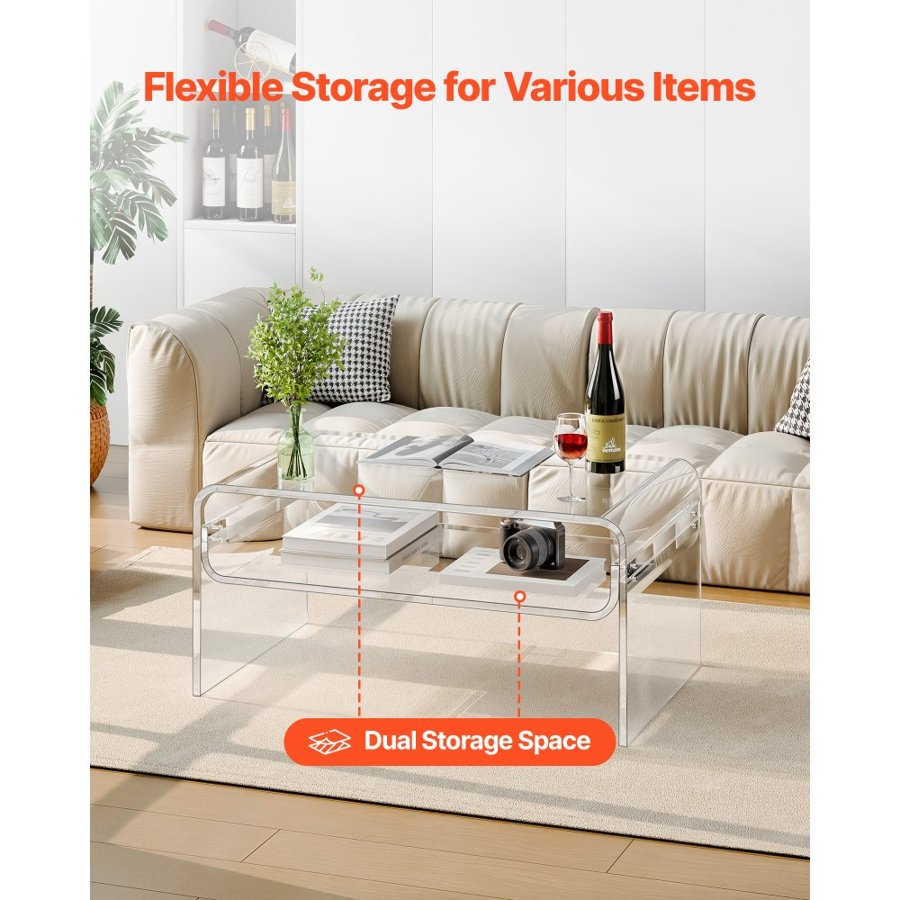 VEVOR Rectangular Acrylic Coffee Table – 19.7 x 31.5 x 15 in