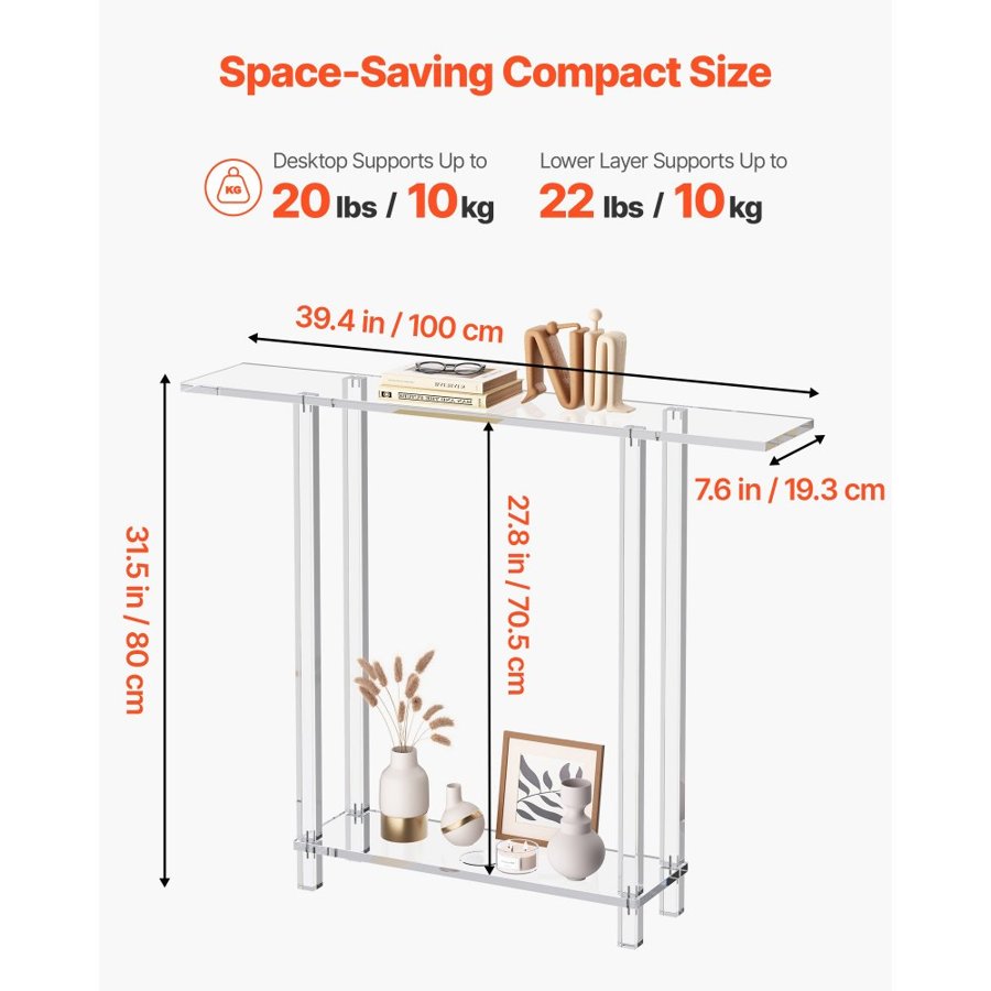 VEVOR Narrow Acrylic Console Table – 7.6 x 39.4 x 31.5 Inch