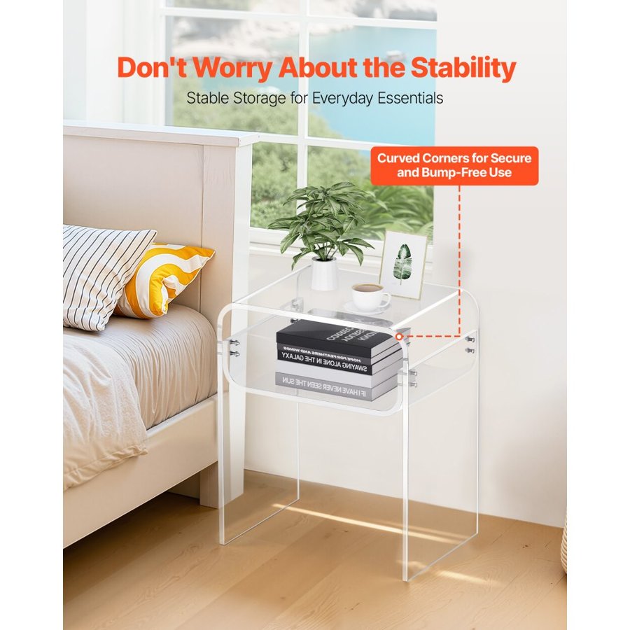 VEVOR Acrylic Clear Side Table - 2 Tier, 11.8x15.7 Inches
