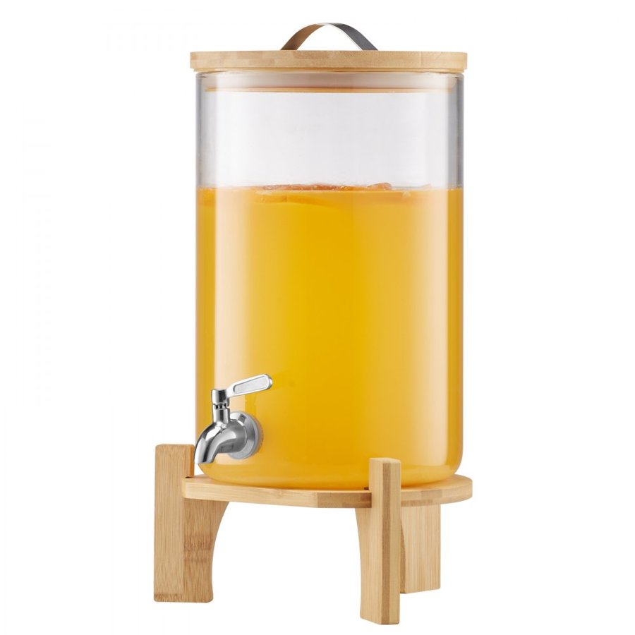 VEVOR Beverage Dispenser, 8L Drink Dispensers for Parties, Glass Juice Dispenser with Wood Stand, Stainless Steel Spigot, Iced Tea Lemonade Juice Water Dispensers for Parties