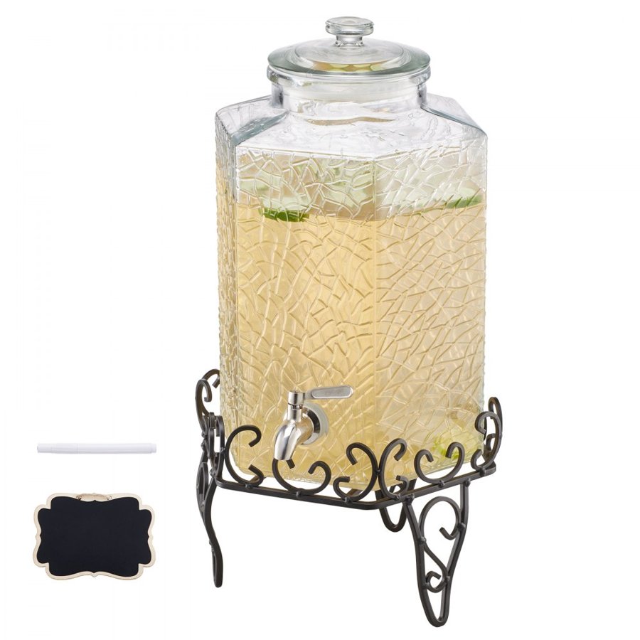 VEVOR Beverage Dispenser, 10L Drink Dispensers for Parties, Glass Juice Dispenser with Metal Stand, Stainless Steel Spigot, Iced Tea Lemonade Juice Water Dispensers for Parties