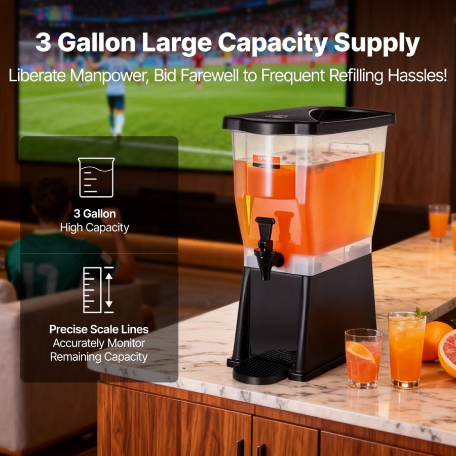 VEVOR Beverage Dispenser, 3 Gallon Drink Dispenser for Parties, Plastic Juice Dispenser with Stand Spigot Lid, Iced Tea Lemonade Juice Water Dispenser, for Restaurants, Hotels, Parties