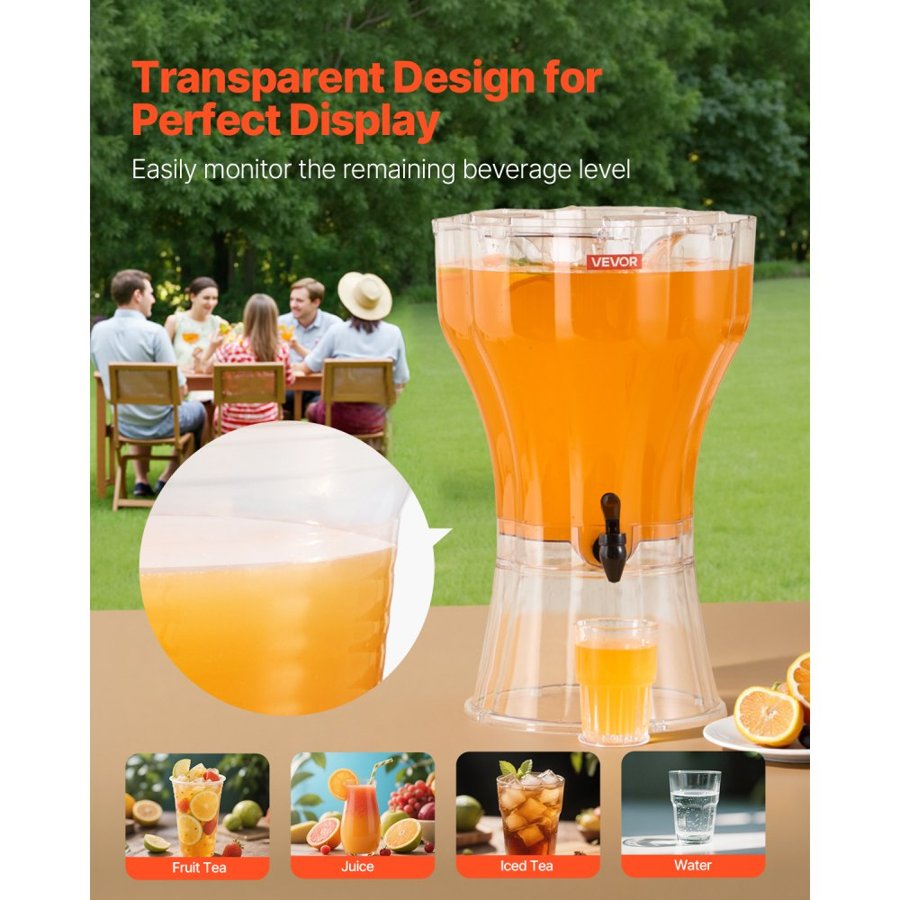 VEVOR Beverage Dispenser, 13L Drink Dispenser for Parties, Plastic Juice Dispensers with No-Drip Spigot, Iced Tea Lemonade Juice Water Dispensers, for Restaurants, Hotels, Parties