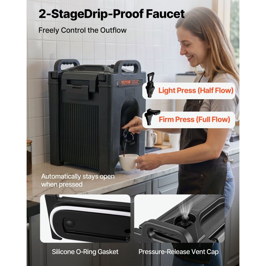 VEVOR Insulated Beverage Dispenser, 9.5 L, Food-grade LDPE Hot and Cold Beverage Server, Thermal Drink Dispenser Cooler with 2.3 cm PU Layer Two-Stage Faucet Handle, for Restaurant Drink Shop