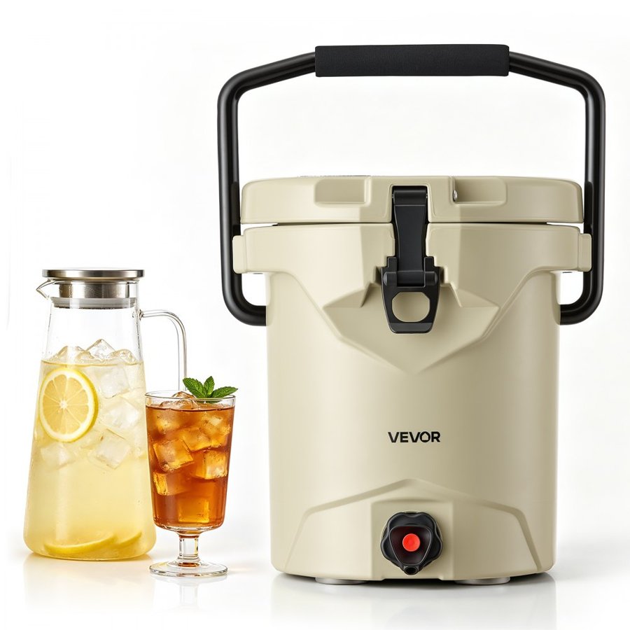 VEVOR Insulated Beverage Dispenser 9.5 Liters Hot and Cold Beverage Server, for Camping Outdoor Events Parties, Leakproof Ice Water Drink Cooler, with Easy Pour Spigot, Latched Lid, Portable Handle