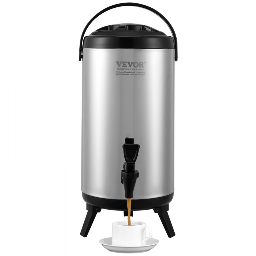 VEVOR Stainless Steel Insulated Beverage Dispenser, 2.4 Gallon 9.2 Liter, Thermal Hot and Cold Drink Server Dispenser with Spigot Handle, Food-grade for Hot Tea Coffee Water Restaurant Drink Shop