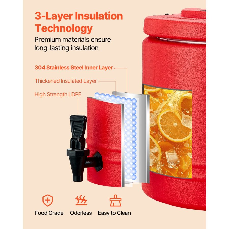 VEVOR Insulated Beverage Dispenser – 2.2 Gal, 304 Steel