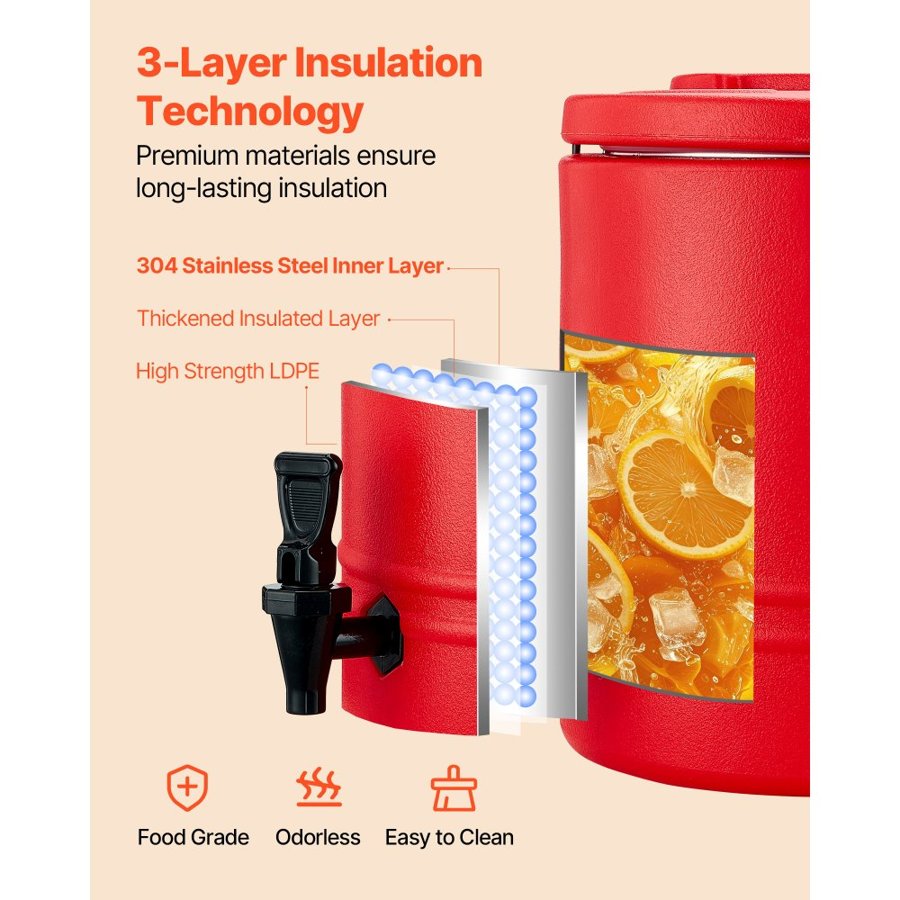VEVOR Insulated Drink Dispenser - 8 Gal, 30.3 L Spigot