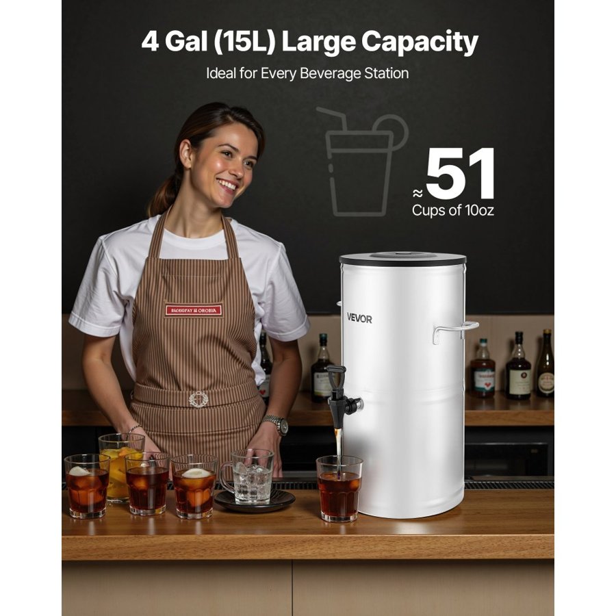 VEVOR Stainless Steel Iced Tea Dispenser – 4 Gal, 304 Grade
