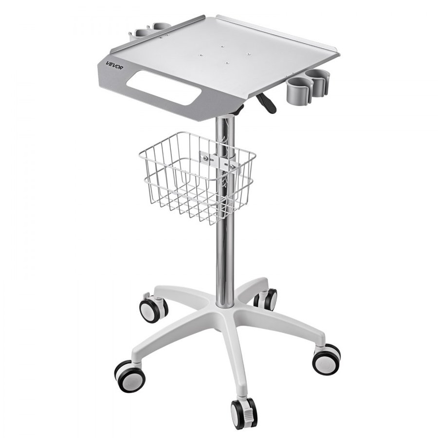 VEVOR Medical Cart 30 kg Max Load Height Adjustable with Storage Basket, for Clinic, Hospital, Laboratory, Pneumatic Lift, Stable Support, Medical Trolley Cart with a Basket, 360° Swivel Wheels