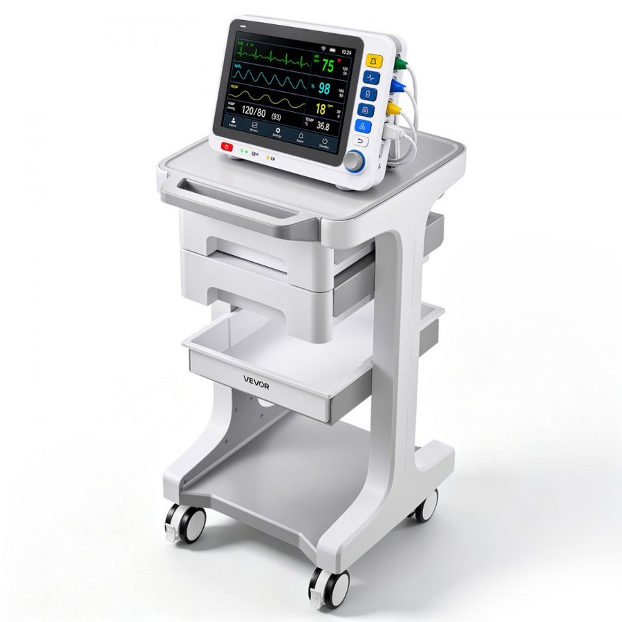 VEVOR Medical Cart 50 kg Max Load Medical Trolley Cart with 2 Drawers, for Clinic, Hospital, Laboratory, Stable Support, Silent Rolling Trolley with 360° Swivel Lockable Wheels, Organized Storage