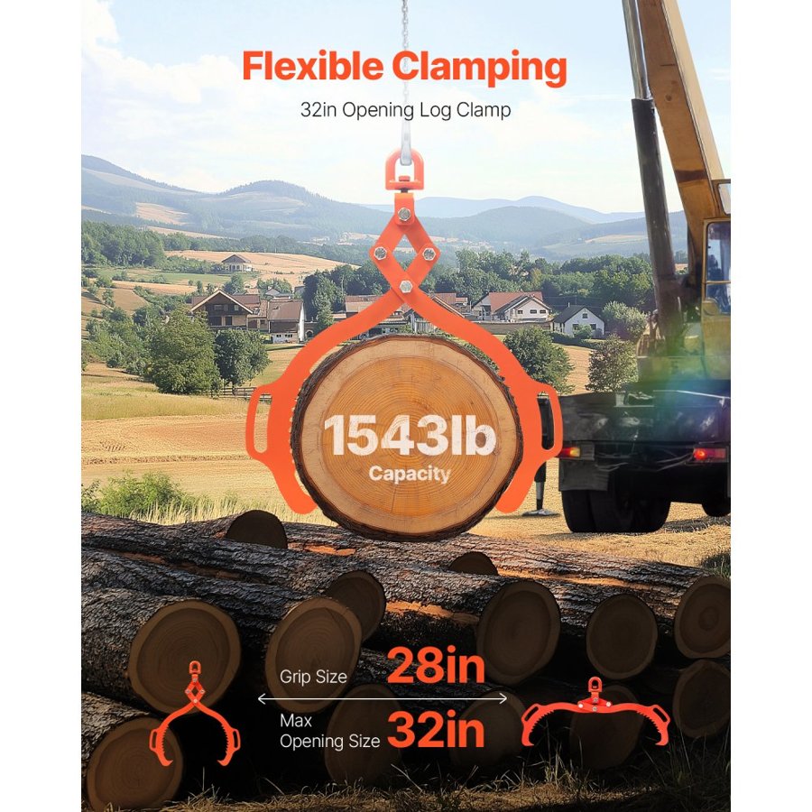 VEVOR Log Grapple – 32 in, 1543 lbs Capacity, 2-Claw