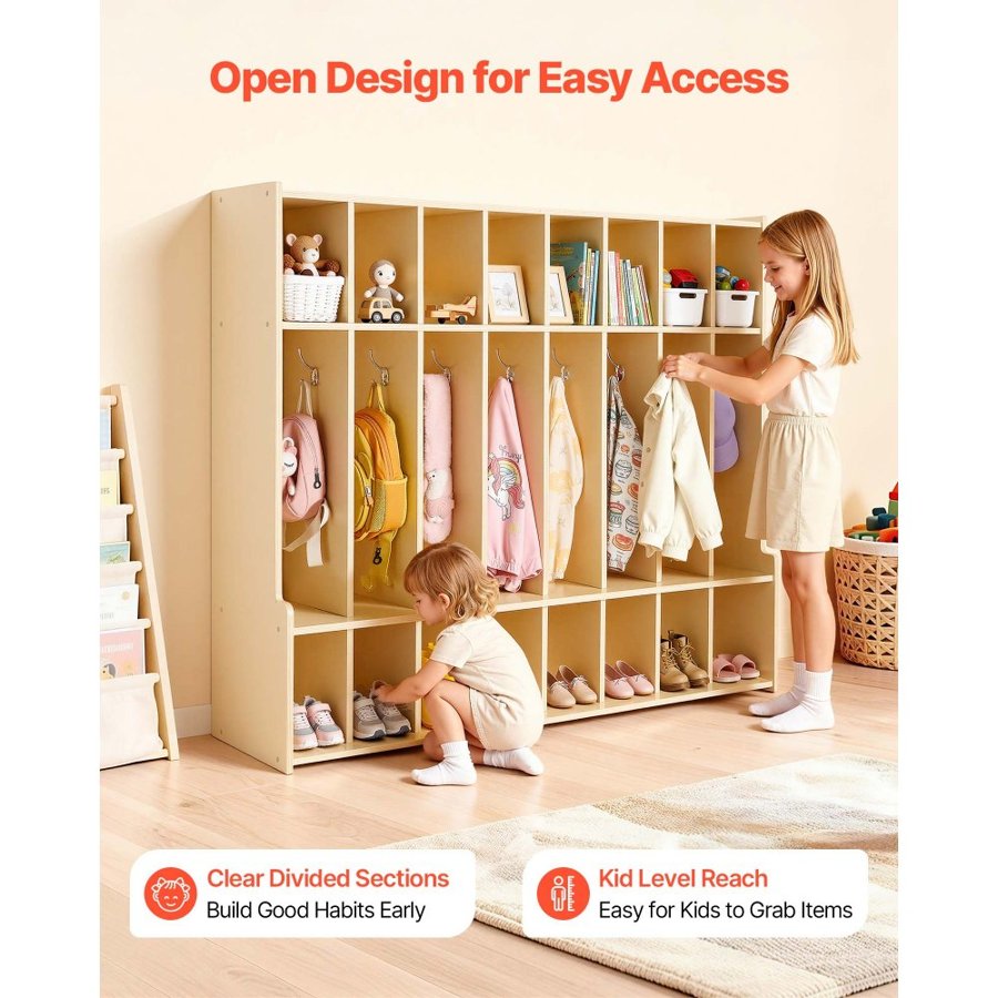 VEVOR 8 Section Kids Coat Locker – 53.9 in Wide, 16 Hooks