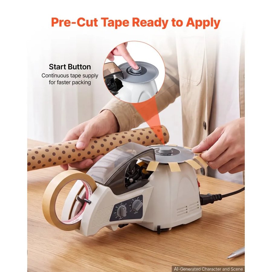 VEVOR Automatic Rotary Tape Dispenser with 10–60mm Adjustable Cut Length, Electric Tape Cutting Packaging Machine, Fits 5–25 mm Width Tape, Suitable for Clear/Masking/Mylar/High-Temperature Tapes