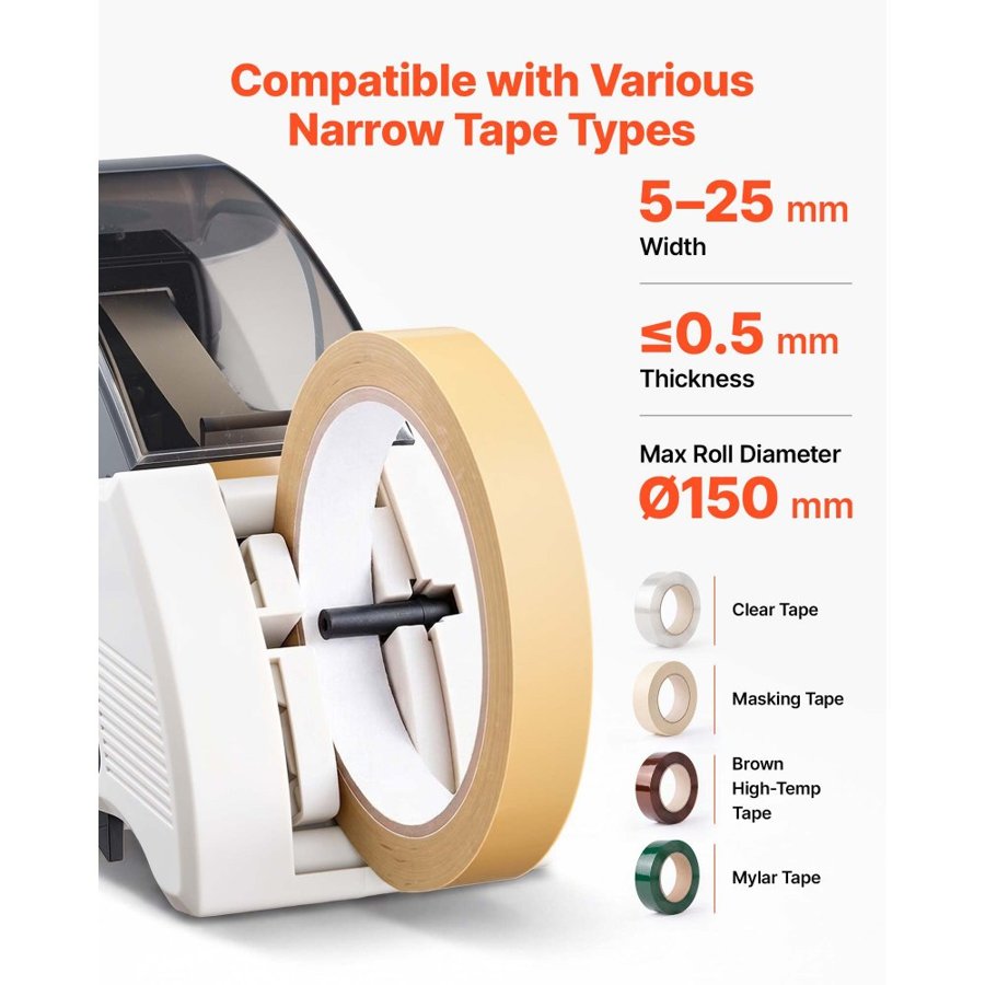 VEVOR Automatic Rotary Tape Dispenser with 10–60mm Adjustable Cut Length, Electric Tape Cutting Packaging Machine, Fits 5–25 mm Width Tape, Suitable for Clear/Masking/Mylar/High-Temperature Tapes