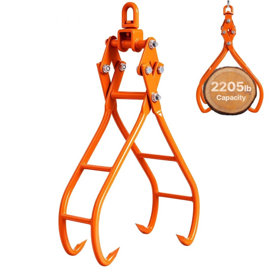 VEVOR Timber Claw Hook, 28 inch 4 Claw Log Grapple for Logging Tongs, Swivel Steel Log Lifting Tongs, Eagle Claws Design with 2205 lbs/1000 kg Loading Capacity for Tractors, ATVs, Trucks, Forklifts