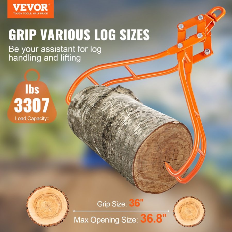 VEVOR Timber Claw Hook, 36 inch 4 Claw Log Grapple for Logging Tongs, Swivel Steel Log Lifting Tongs, Eagle Claws Design with 3307 lbs/1500 kg Loading Capacity for Tractors, ATVs, Trucks, Forklifts