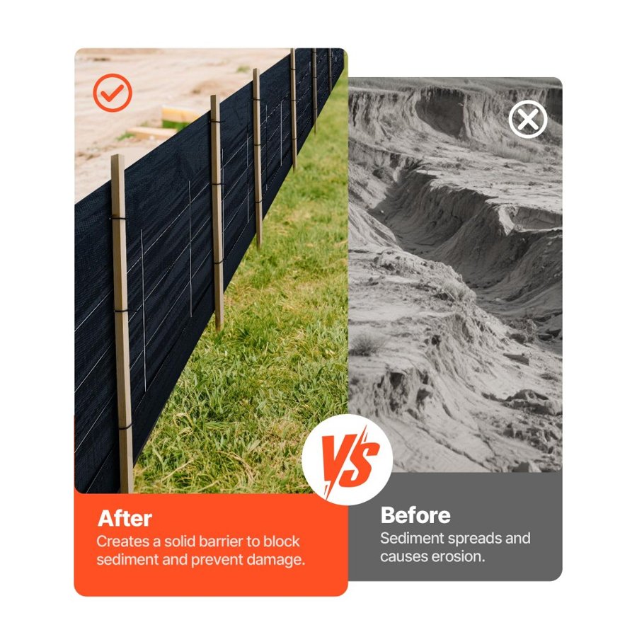 VEVOR Silt Fence Fabric Rolls, 0.6×30.5 m Backed Wire Silt Fence, Erosion Control Fencing for Sediment Retention, Industrial Grade Temporary Tough Polypropylene Fabric for Construction Job Sites