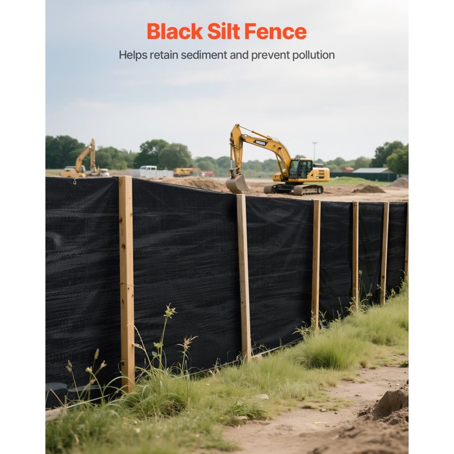 VEVOR Silt Fence Fabric Roll, 0.91 x 152.4 m Erosion Control Fencing, Industrial Grade Tough Polypropylene Fabrics for Sediment Retention, Temporary Fabric for Construction Job Sites