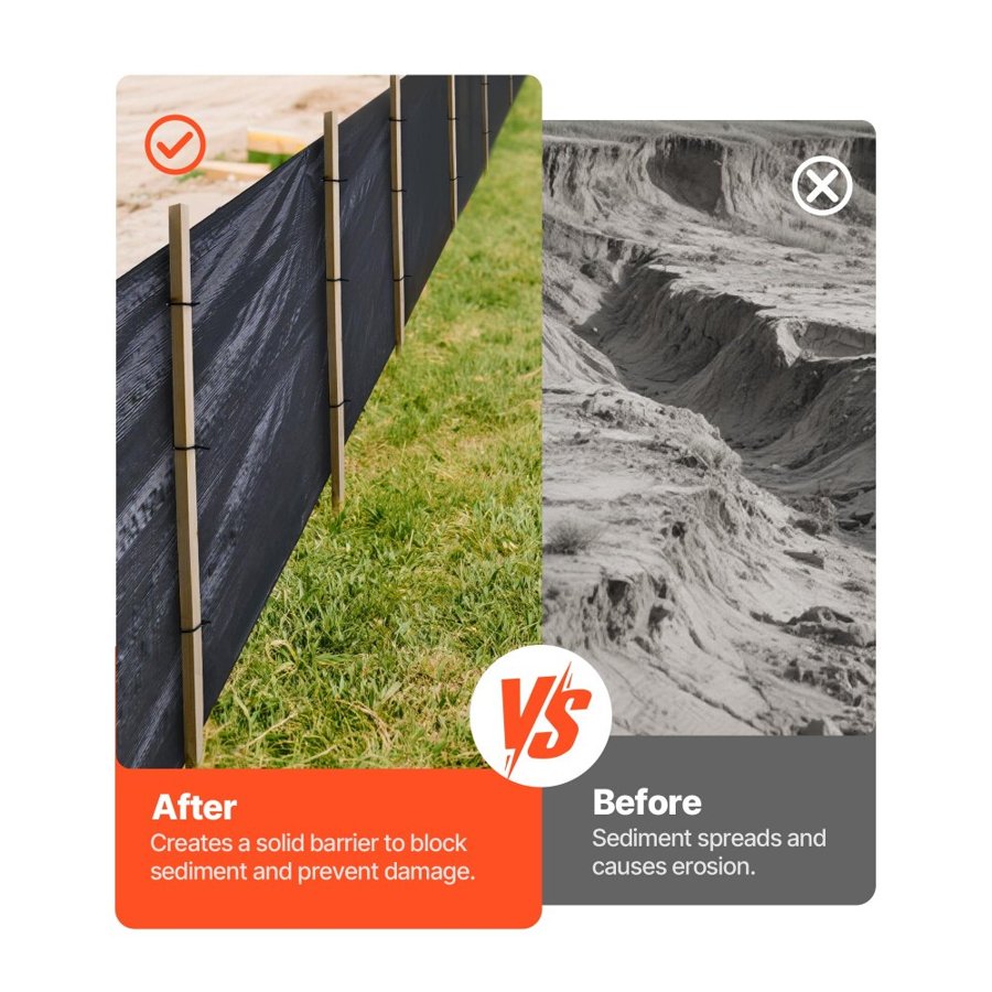 VEVOR Silt Fence Fabric Roll, 0.91 x 152.4 m Erosion Control Fencing, Industrial Grade Tough Polypropylene Fabrics for Sediment Retention, Temporary Fabric for Construction Job Sites