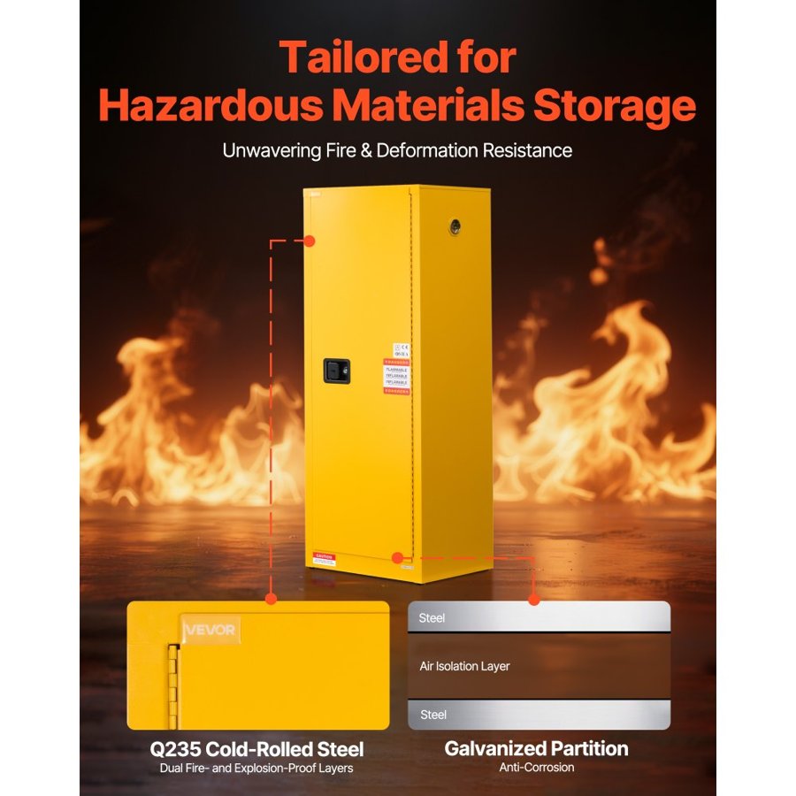 VEVOR Flammable Cabinet Storage – 23 Gal, Steel, Yellow