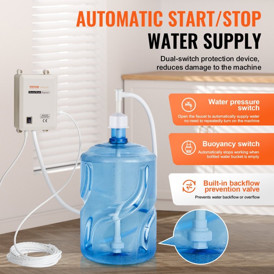 VEVOR Water Bottle Pump System 3.8 L/min 40 Psi Water Dispenser Pump With 609.6 cm Pe Pipe