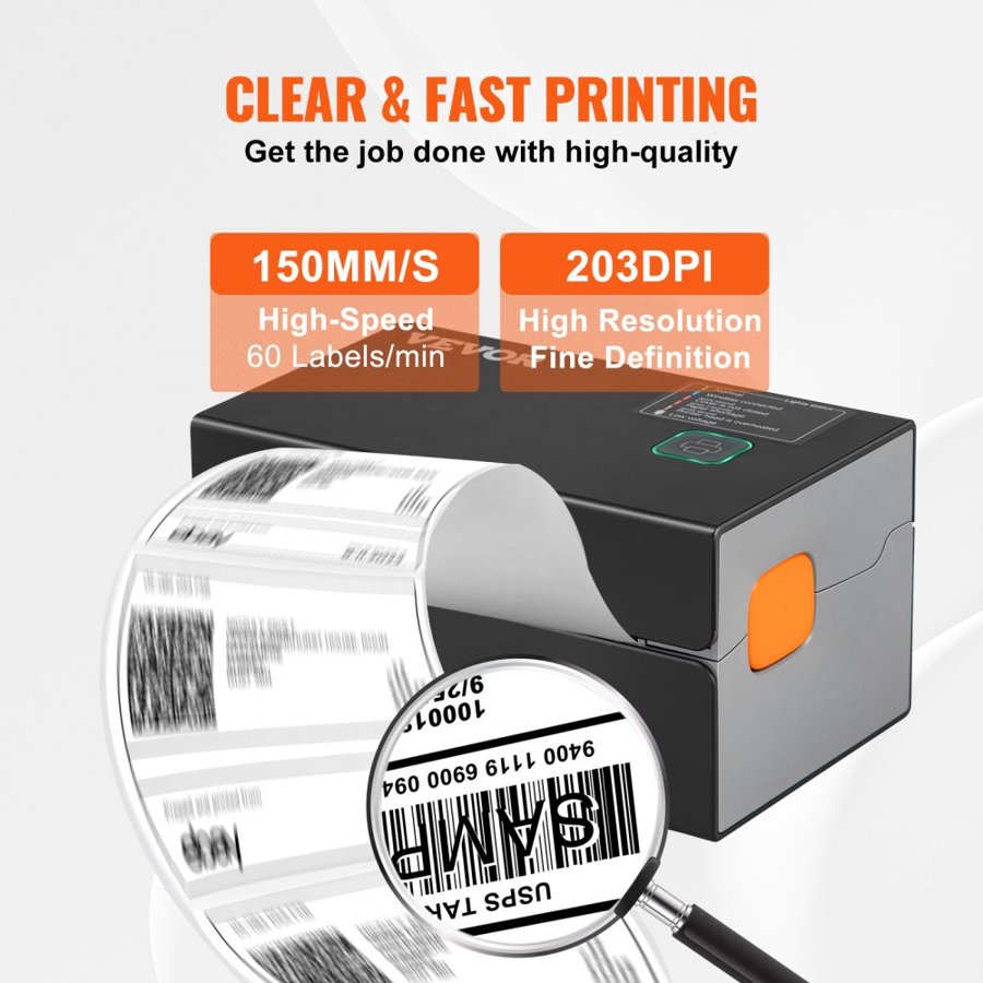 VEVOR Thermal Label Printer, 300DPI for 4x6 Mailing Packages, Bluetooth & Automatic Label Recognition, Support Windows/MacOS/Linux/Chromebook/Android/IOS, Compatible with Amazon, eBay, Etsy,etc, Black