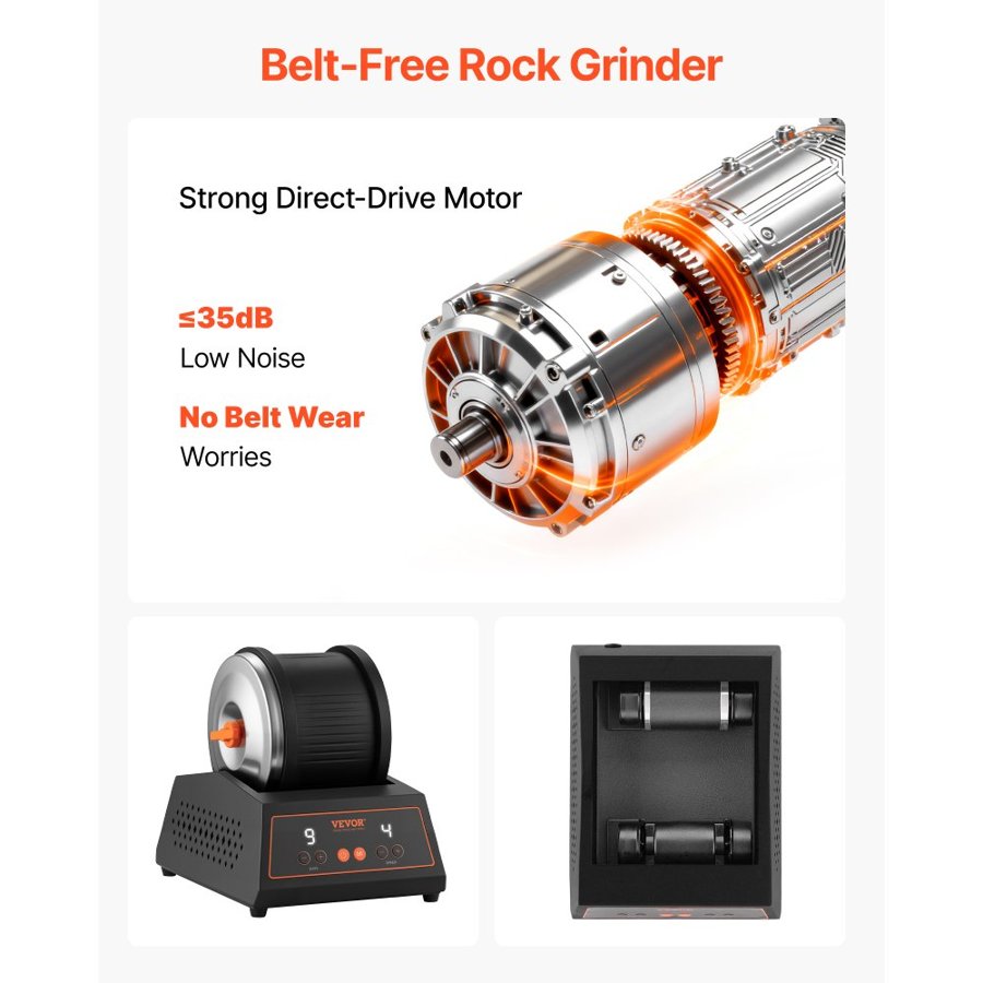 VEVOR Rock Tumbler Kit, Rock Polishing Kit, 4 Speed Settings 9-Day Polishing Timer Stone Polishing Kit, Belt-Free Rock Polisher with Adapter & Overload Protection, Rock Polisher for Adults Kids