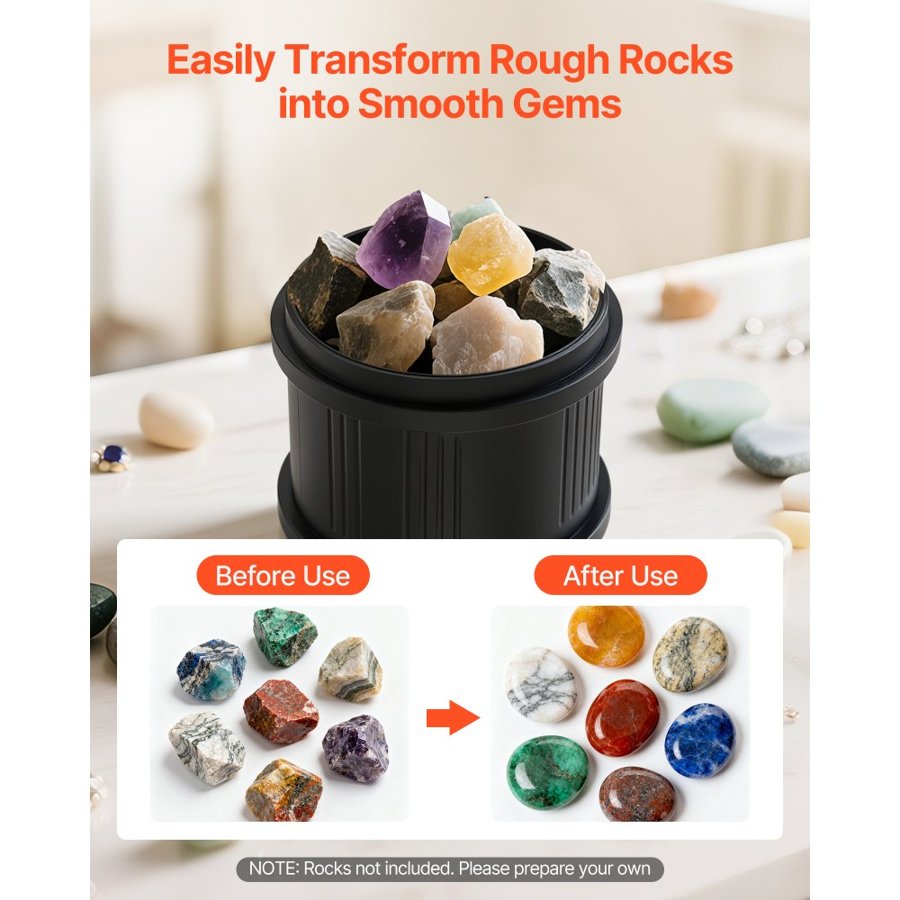 VEVOR Rock Tumbler Kit, Rock Polishing Kit, 4 Speed Settings 9-Day Polishing Timer Stone Polishing Kit, Belt-Free Rock Polisher with Adapter & Overload Protection, Rock Polisher for Adults Kids