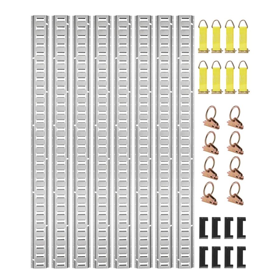 VEVOR E Track Tie-Down Rail Kit, 34PCS 152.4 cm E-Tracks Set Includes 8 Steel Rails & 2 Single Slot & 8 O Rings & 8 Tie-Offs w/ D-Ring & 8 End Caps, Securing Accessories for Cargo, Motorcycles, and Bikes