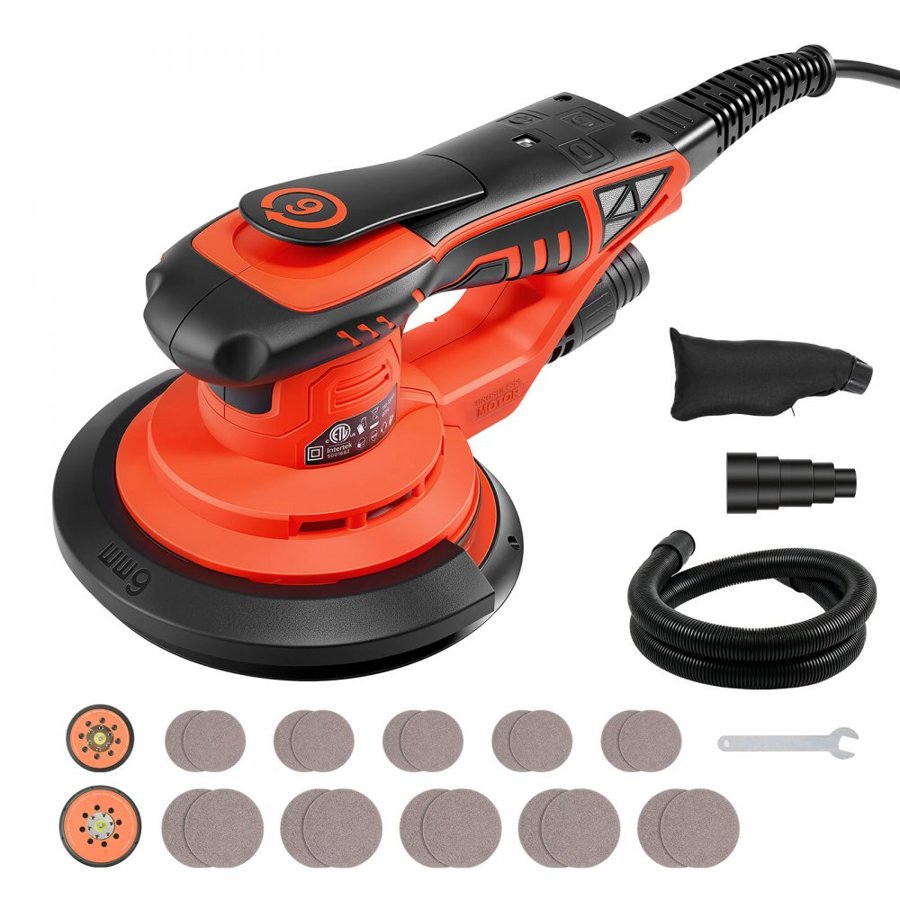VEVOR 127mm & 152mm Random Orbital Sander 400W Brushless Orbital Sander, 4000-10000RPM 7 Speeds Electric Palm Sanders with 20PCS Sandpapers, Dust Bag & Vacuum Hose for Woodworking Detailing Sanding
