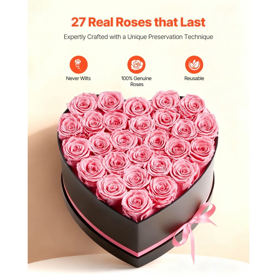 VEVOR Pink Forever Flowers - 27 Real Roses, 3 Years