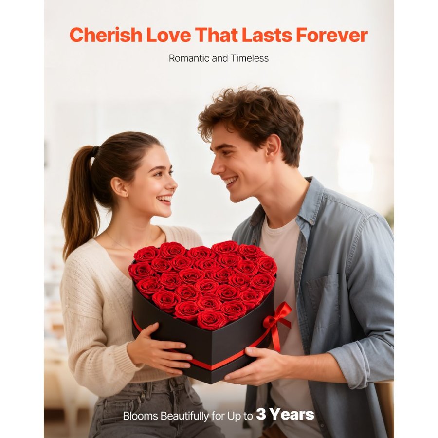 VEVOR Heart Shaped Rose Box – 27 Preserved Roses, 3 years