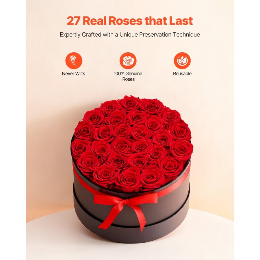 VEVOR Long Lasting Roses Box – 27 Preserved, 2 Red