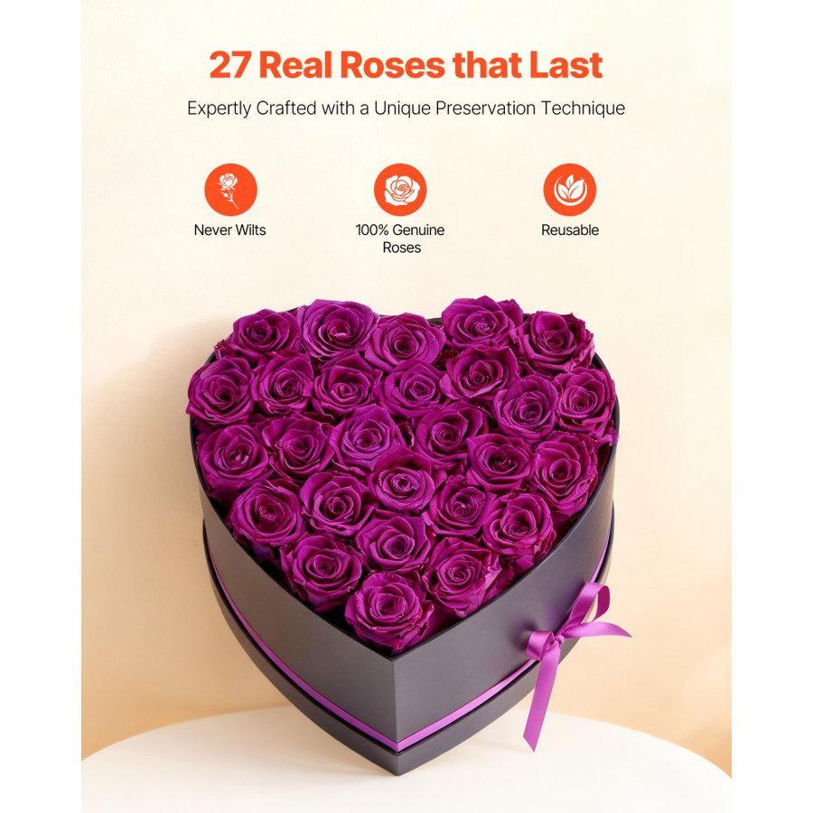 VEVOR Purple Forever Flowers – 27 Preserved Roses, 3 Years