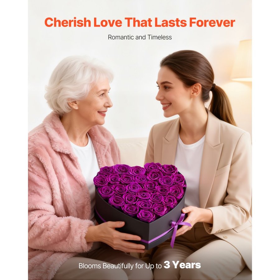 VEVOR Purple Forever Flowers – 27 Preserved Roses, 3 Years