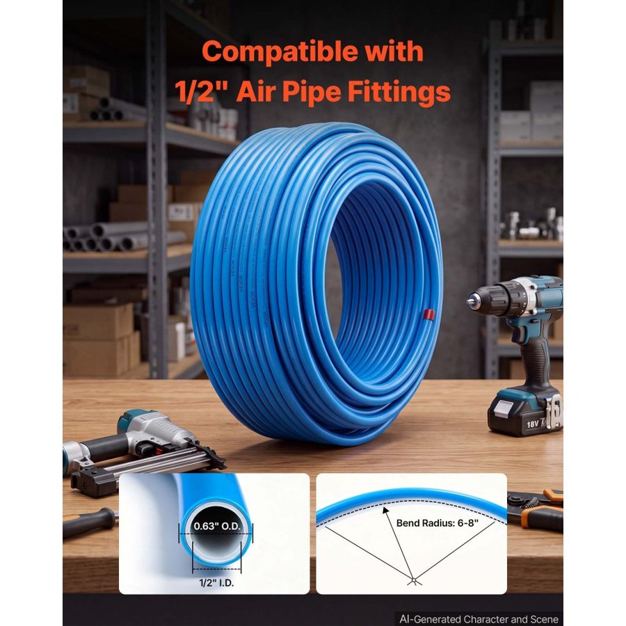 VEVOR Air Compressor Line Kit, 79m x 12.7mm, HDPE-Aluminum Compressed Air Piping System, High Pressure Resistant, Leak-Proof & Easy-to-Install, Compressed Air Tubing Kit for Garages Workshops
