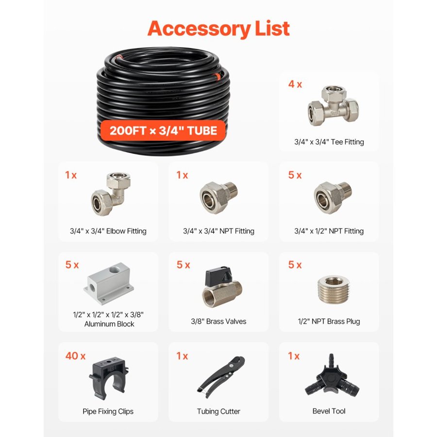 VEVOR Air Compressor Line Kit – 200FT x 3/4", HDPE-Aluminum