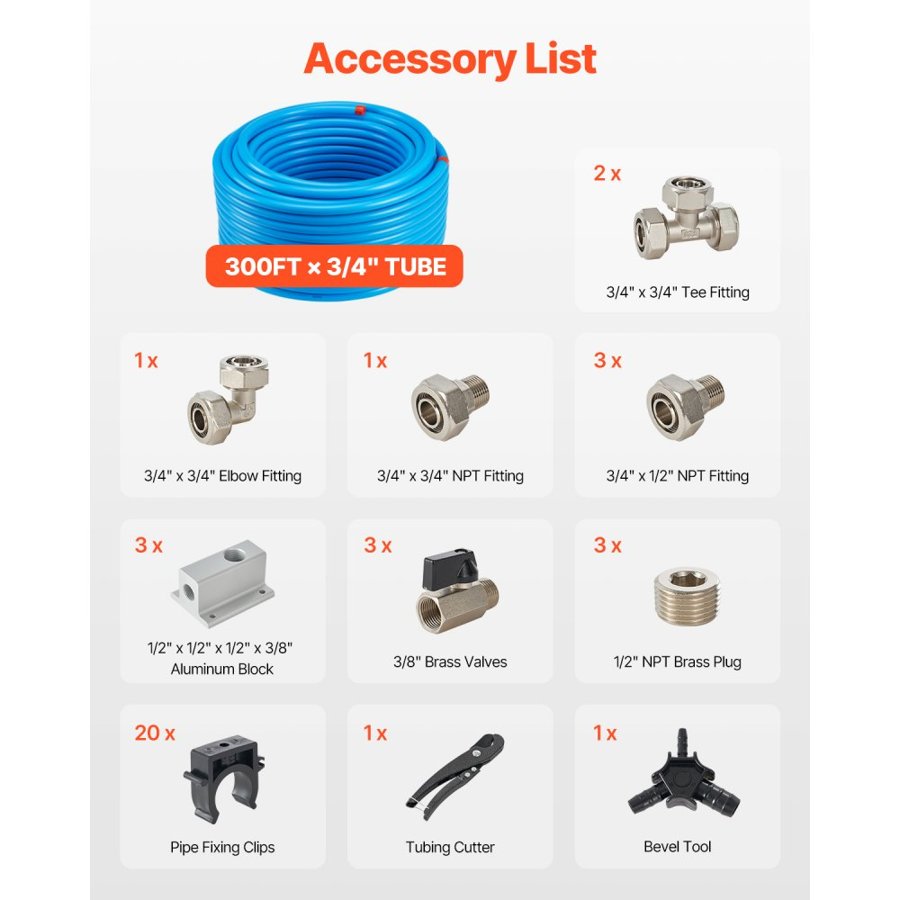 VEVOR 3/4 Shop Air Line Kit – 300FTx 3/4", 160-200 PSI