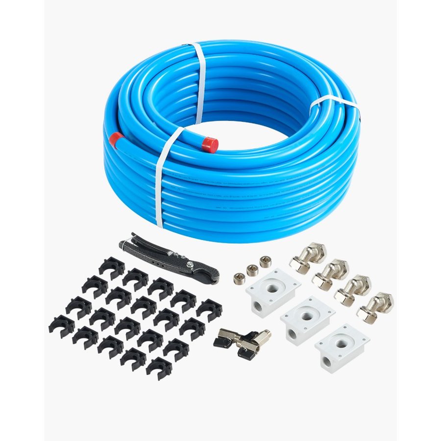 VEVOR Air Compressor Line Kit, 100FT x 3/4", HDPE-Aluminum Compressed Air Piping System, Leak-Proof, Pressure-Resistant & Easy-to-Install, Compressed Air Line Tubing Kit for Garages Workshops, Blue