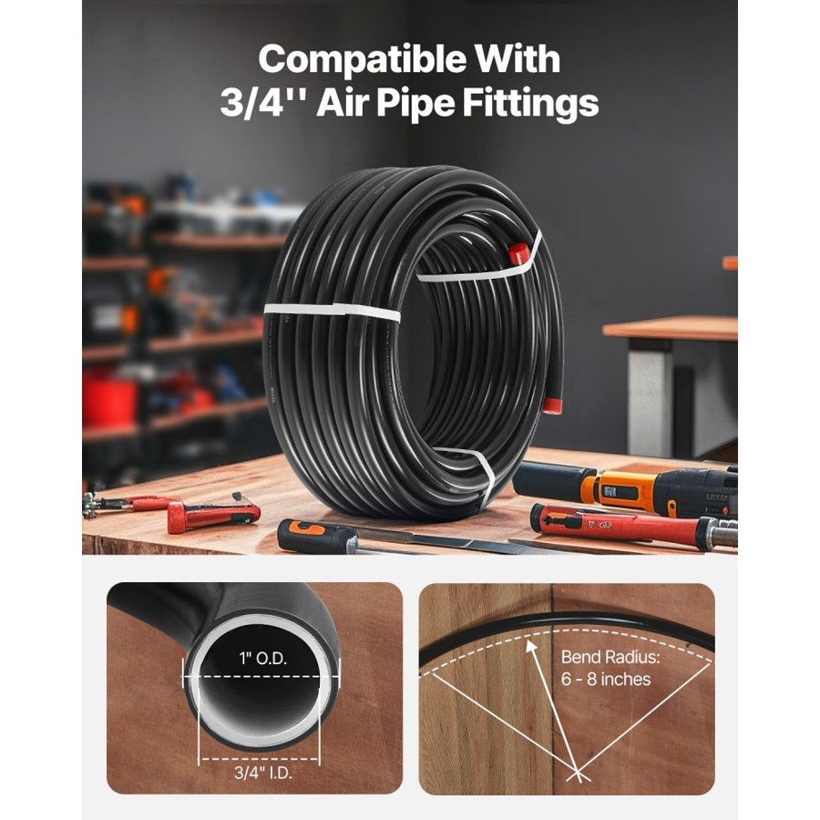 VEVOR Air Compressor Line Kit, 100FT x 3/4", HDPE-Aluminum Compressed Air Piping System, Leak-Proof, Pressure-Resistant & Easy-to-Install, Compressed Air Line Tubing Kit for Garages Workshops, Black