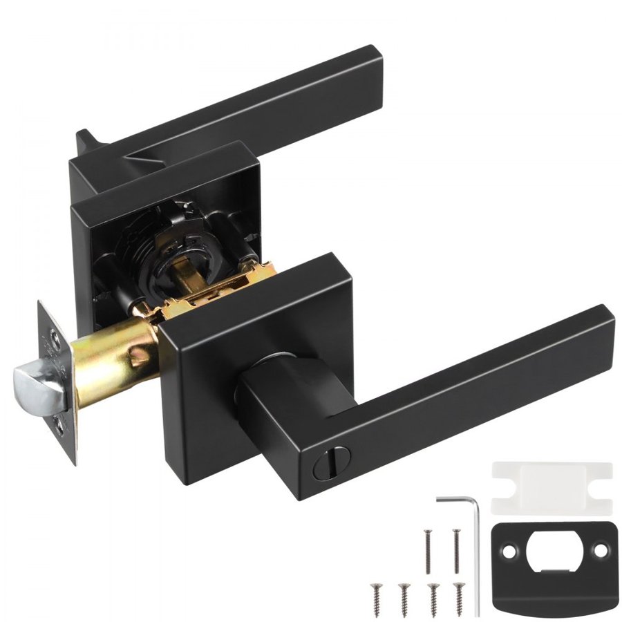 VEVOR Privacy Door Handle, 1 Pack Matte Black Door Lever, Left or Right Handing Reversible Lever with Keyless Lock, 45° Rotation to Open, Universal Square Interior for Bedroom and Bathroom Doors