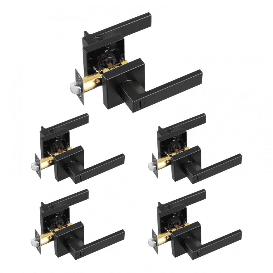 VEVOR Privacy Door Handle, 5-Pack Matte Black Door Lever, Right or Left Handing Reversible Lever with Keyless Lock, 45° Rotation to Open, Universal Square Interior for Bathroom and Bedroom Doors