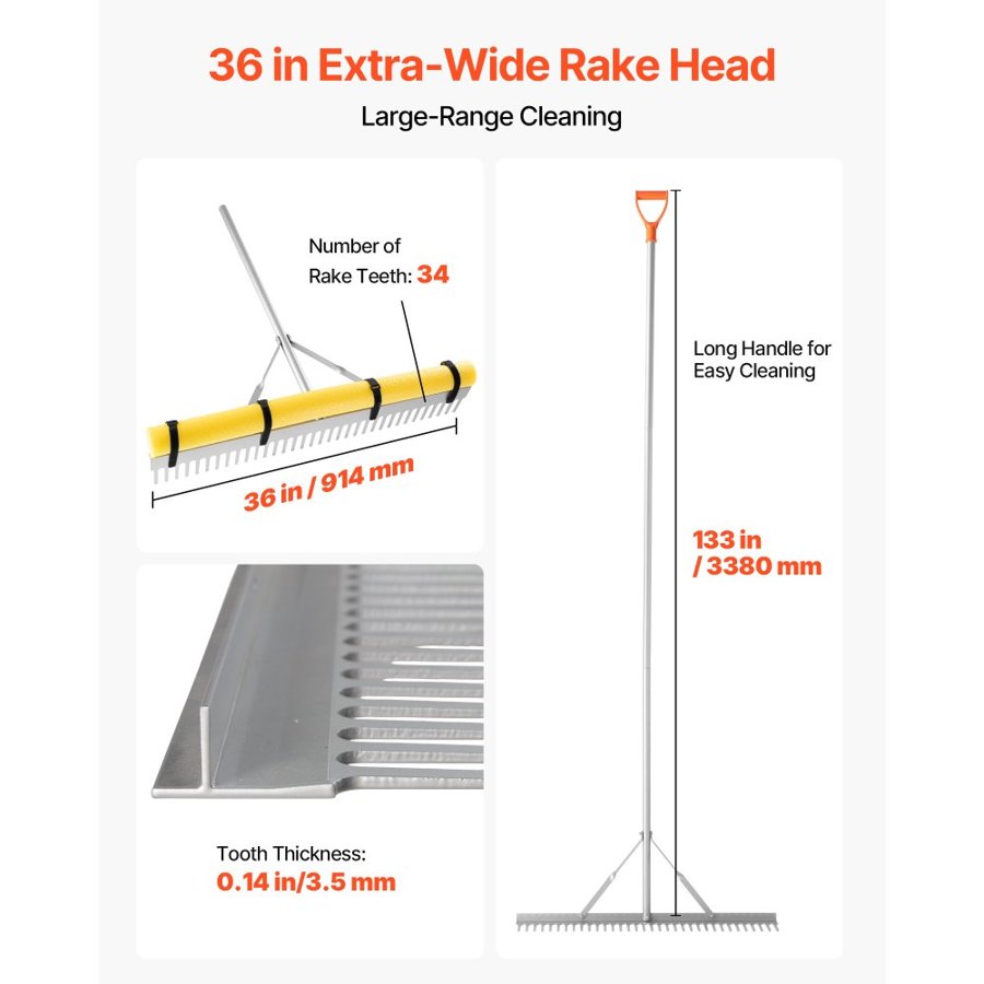 VEVOR 36 Inch Landscape Rake – 0.14 Inch Thick, 51.84 FT