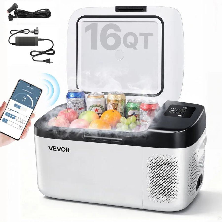 VEVOR 12V Car Mini Fridge – 15L, 60W, App & USB Control