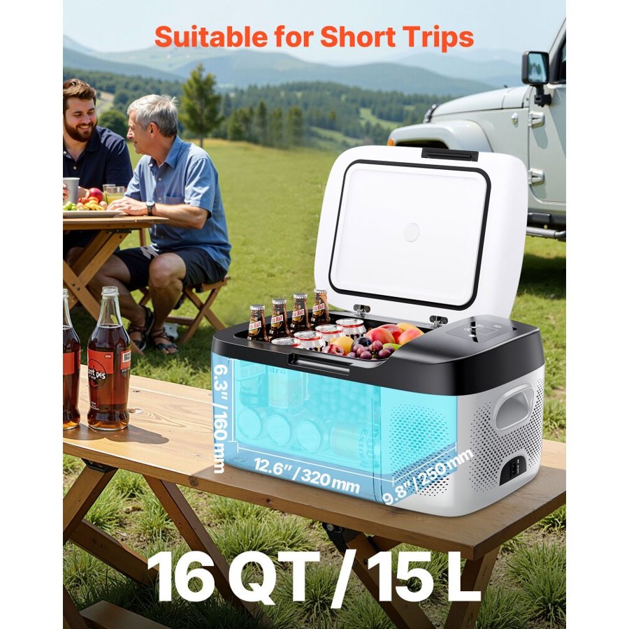 VEVOR 12V Car Mini Fridge – 15L, 60W, App & USB Control